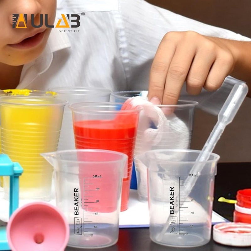 ULAB Scientific Stackable Graduated Plastic Beakers, 4pcs of Vol.500ml(16.9oz), with Easy-to-Read Printings in Black, UBP1025 - Image 5